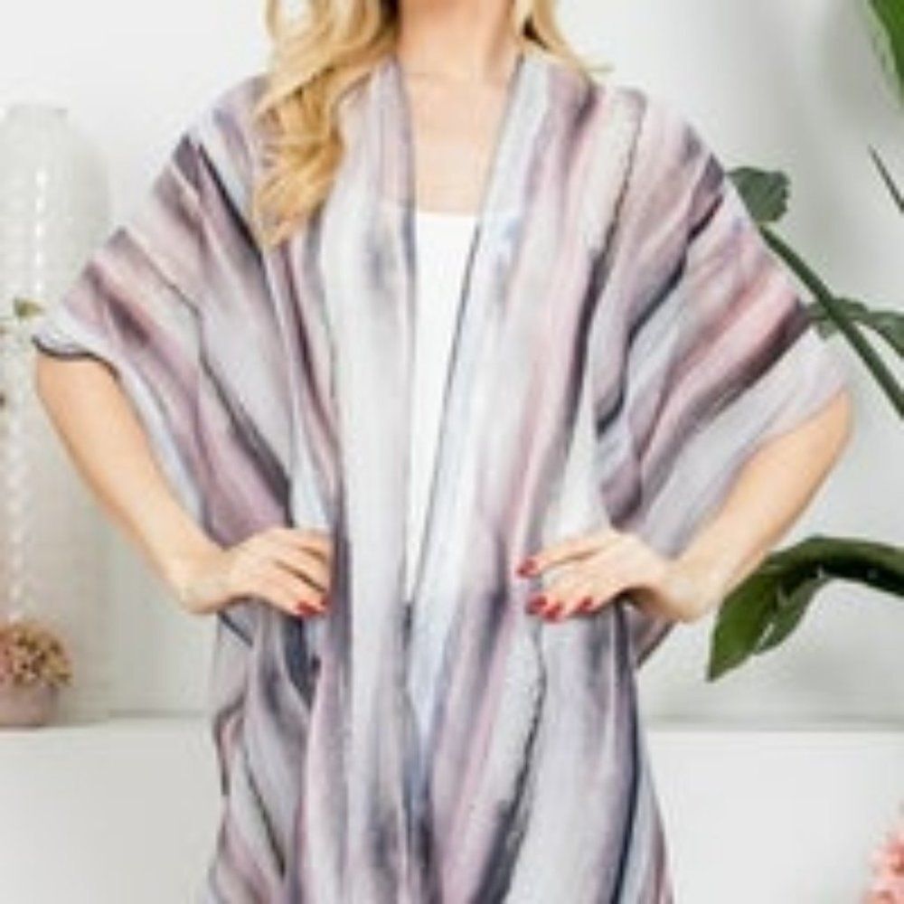 NEW Abstract Vertical Striped Open Print Kimono OS